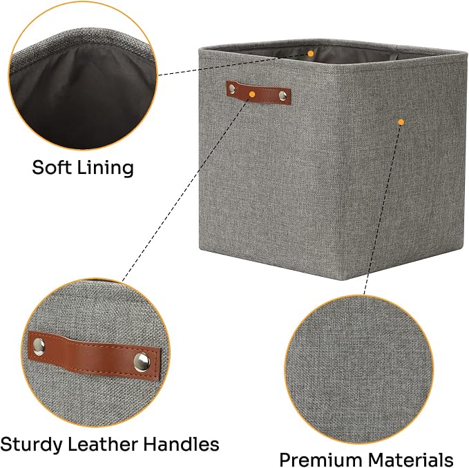 DULLEMELO Cube Storage Boxes,13 inch Fabric Baskets Closet Storage Bins for Home Organization and Storage,Stackale Gift Baskets Empty for Nursery Clothes Toys Kids Storage(Grey) - Image 4