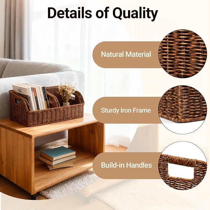 Brownlily Faux Wicker Pantry Storage Baskets, Brown-Single Set (3-Piece) | Handwoven Baskets for Organizing with Built-in Handles, All-Purpose Storage Baskets with Chalkboard for Shelves,Laundry Room - Image 2