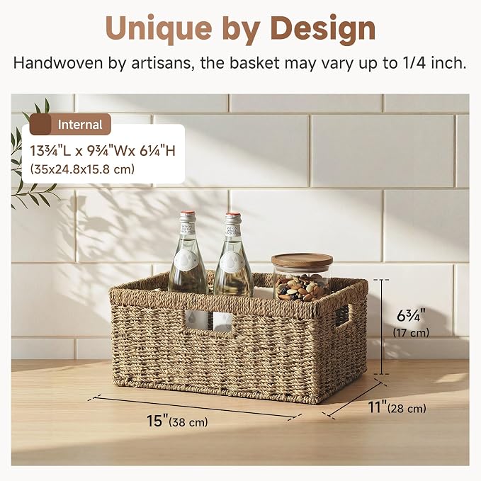 StorageWorks Wicker Storage Baskets for Shelves, Seagrass Basket, 1-Pack | Large Wicker Baskets for Organizing, Seagrass Storage Baskets, Seagrass Baskets for Storage, Woven Basket for Storage - Image 3