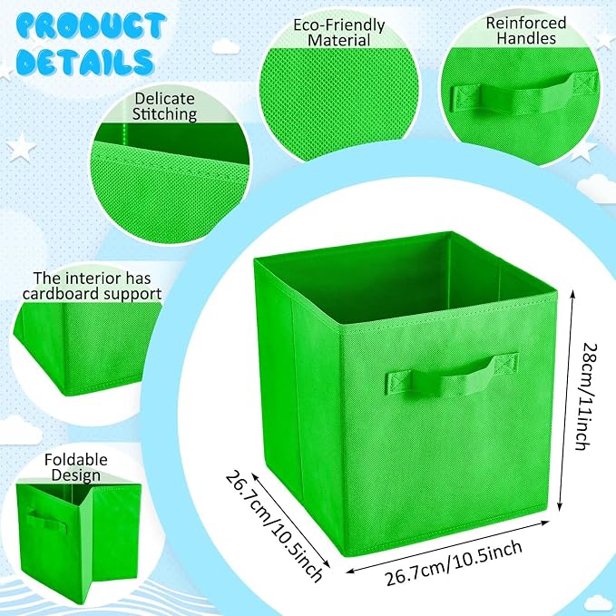 Yinder 12 Pcs Cube Storage Bin 10.5''x10.5''x11'' Storage Bins for Playroom Decor Colorful Bins for Kids Foldable Baskets for Nursery Organizer Boxes Fabric Boxes (Sky Blue, Green, Yellow, Dark Blue) - Image 2