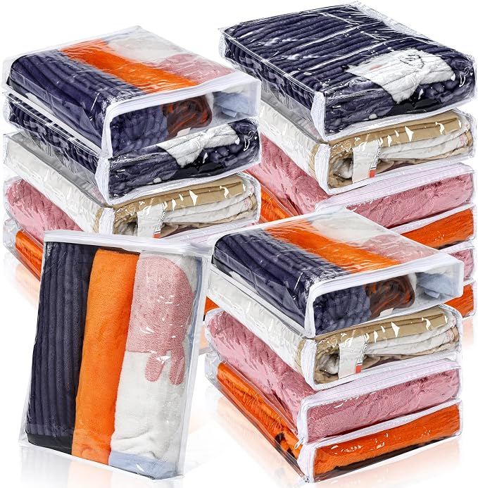 Kingdder 16 Pcs Clear Zippered Storage Bags Plastic Sweater Bag with Zipper | 16 x 14 x 2.5 Inch Vinyl Sheet Organizer and Storage for Clothing Blankets Sheet Linen Bed Pillow Cube Organizer by Kingdder