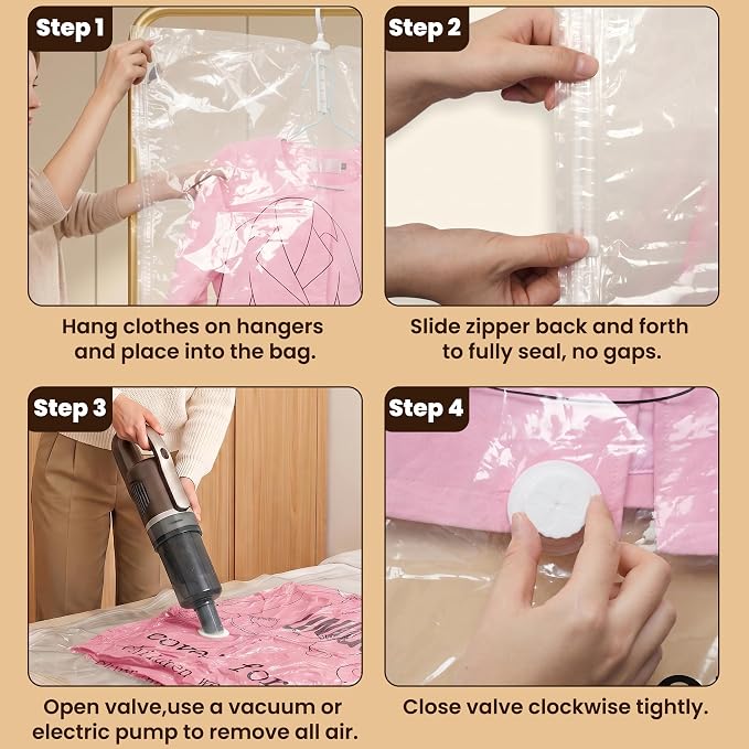 5 Pack Hanging Vacuum Storage Bags for Clothes Space Saver Compression Bags | Clear Reusable Vacuum Sealer Bags with Hanger Hook, For Coats Jackets Suits, Closet Organizer, Work with Any Vacuum Cleaner - Image 5