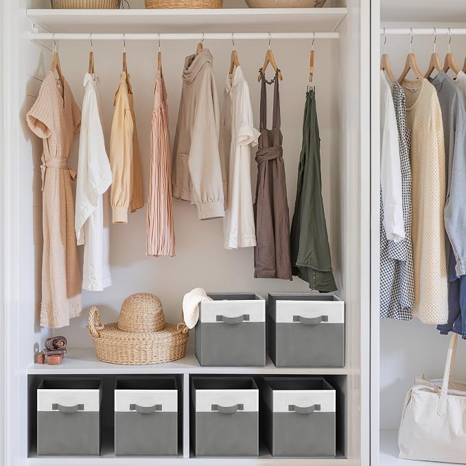 Cupic Cupid 6-Pack 11x11 Storage Cube, Fabric Storage Cubes, Gray and White | Foldable, Reinforced Front Handle, Holds Blankets, Towels, Linens and More, Fits Shelves, Closet, Bedroom, Dorm - Image 2