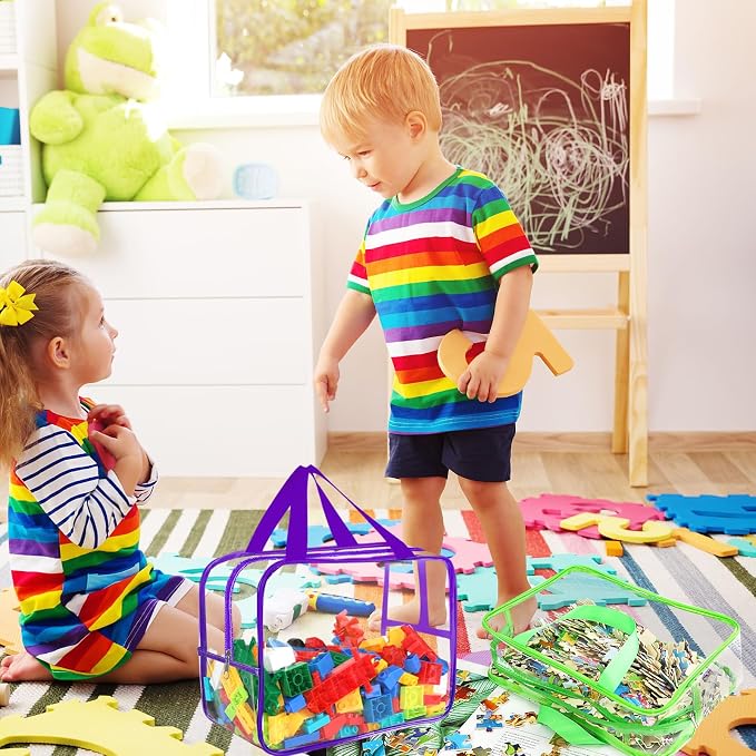6 Colors Large Toy Storage Bags with Labels, Reusable Clear PVC Board Game Storage, Travel Waterproof Organizer Bags with Zipper for Building Blocks, Puzzle, Kids Books(3 large & 3 Extra Large) - Image 6