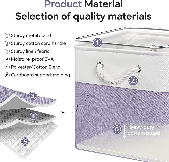 ECDYQXVU 13x13x13 Inch Storage Cube Bins Foldable Organizer Baskets 6 Pack | Soft Cotton Handles, Premium EVA Fabric, Hard Cardboard Bottom, Sturdy Metal Rim, Closet Shelf, Living Room, Bedroom, Laundry - Image 4