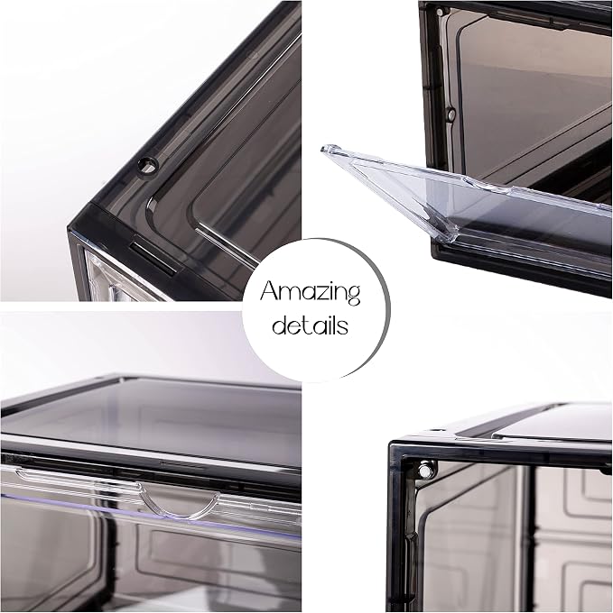 Attelite Large Shoe Boxes 6 Pack Drop Side Shoe Storage Containers Black | Clear Shoe Organizers for Display Sneakers, Fit up to Men's Size 12, Easy Assembly, Magnetic Door, Thickened Plastic - Image 3