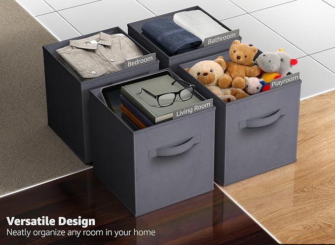 Sorbus Storage Cubes - 11 Inch Foldable Fabric Baskets for Organizing Pantry, Closet, Shelf, Cubby - 6 Grey Collapsible Cloth Storage Bins with Handle for Home, Bedroom - Image 5