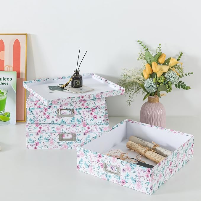 Soul & Lane - Pretty Floral Decorative Storage Boxes with Lids, Set of 3 | Nesting Cardboard Keepsake Box Set for Photos, Documents and Memories, Large Letter Organizers for Scrapbook Storage - Image 5