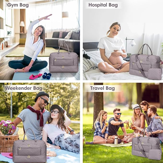 Large Women Travel Duffle Bag, Weekender Bags for Women with Shoe Compartment, Carry on Overnight Bag with Toiletry Bag, Gym Duffel Bag with Wet Pocket, Hospital Bags for Labor and Delivery 3 PCS Set - Image 6