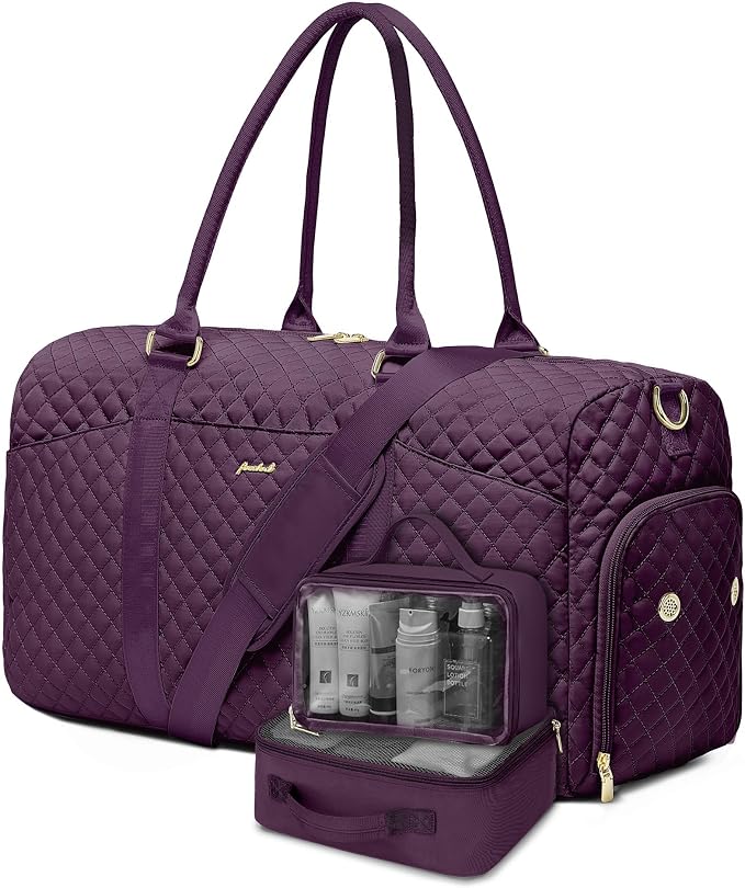 Women Weekender Travel Duffle Bag: Travel Duffel Overnight Bags with Shoe Compartment Large Carry on Tote with Toiletry Bag Weekend Traveling Yoga Gym Hospital Bag for Women with Wet Pocket 3 PCS Set by FOCDOD