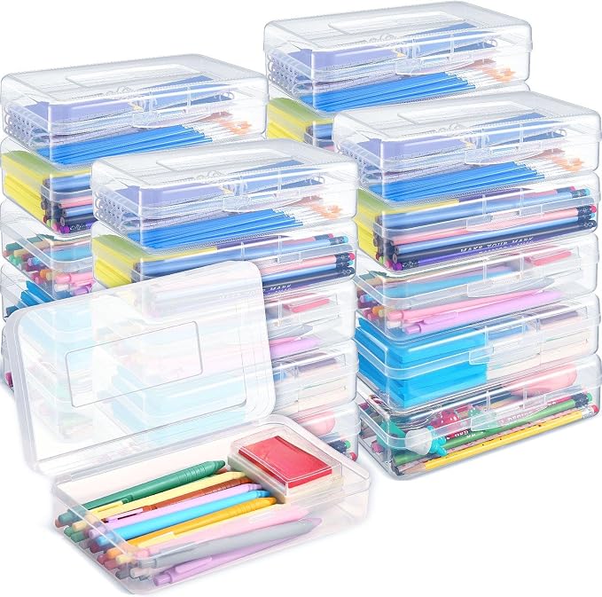 Patelai 24 Pack Pencil Box for Kids 8.3x4.7x2.4 Plastic Clear Pencil Case Bulk Crayon Boxes with Snap Tight Lids for Classroom School Students(Transparent) by Patelai