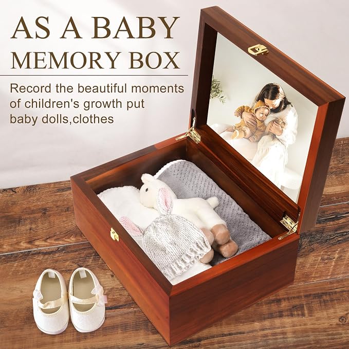 Large Wooden Keepsake Box with Hinged Lid and Photo Frame - Elegant Wedding Memory Box, Ideal for Photos, Letters, Time Capsules, Bride Gift, Decorative Storage，5.5“*8.6”*11.3“ - Image 5