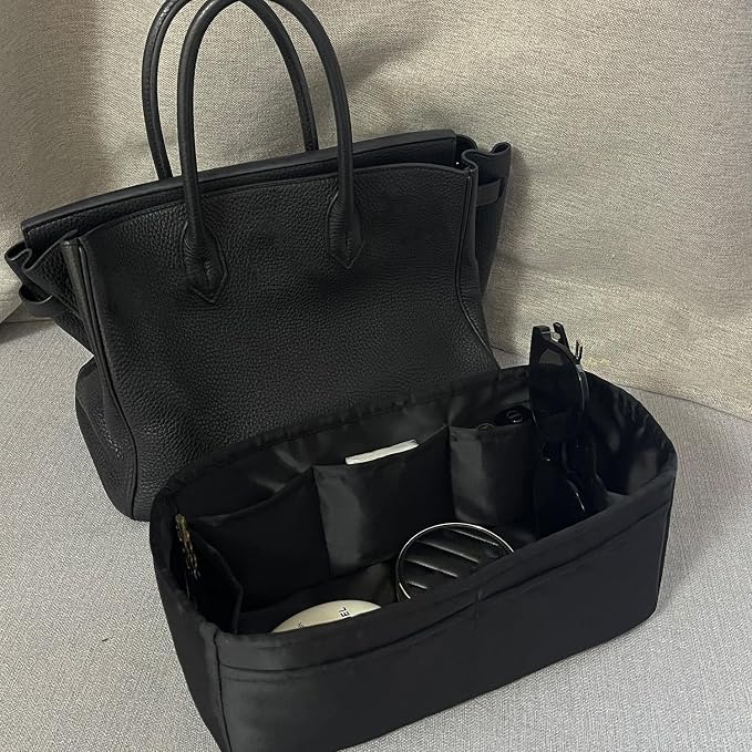 Satin Purse Organizer for Birkin 25, Black | Retourne Style, Tailored Fit, Multiple Pockets, Lightweight Satin, Ideal for Travel, Shopping, and Daily Use - Image 3