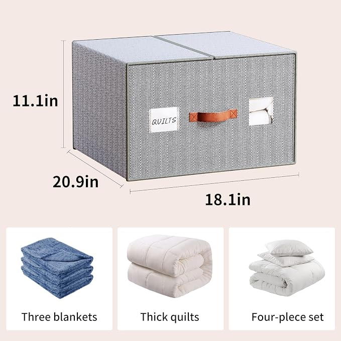 EE-RoomWorld 2 Pack Large Storage Bags for Comforters & Blankets, 70L Heavy-Duty blanket Organizers with Reinforced Walls ，Foldable 21"x18"x11" Space-Saving Design for Bedding Storage & sheet storage - Image 3