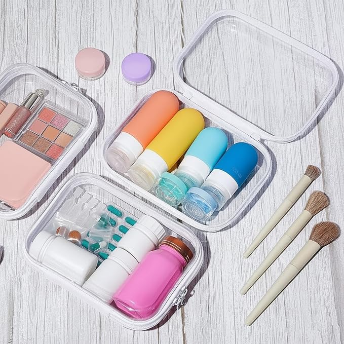 Sanwuta 6 Clear Hard Zipper Case,White,7.09 X 5.12 X 2 Inch | Pencil Case Pouches ,Makeup Bag,Plastic Toiletry Diaper Bag ,Travel Toy Storage,Waterproof Organizer Bins - Image 5
