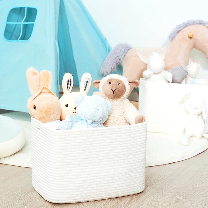 3-Pack Storage Baskets for Shelves, Playroom and Classroom, Book Basket, Decorative Cube Bins, Woven Closet Organizers, Baby Nursery Baskets, Creamy White - Image 6
