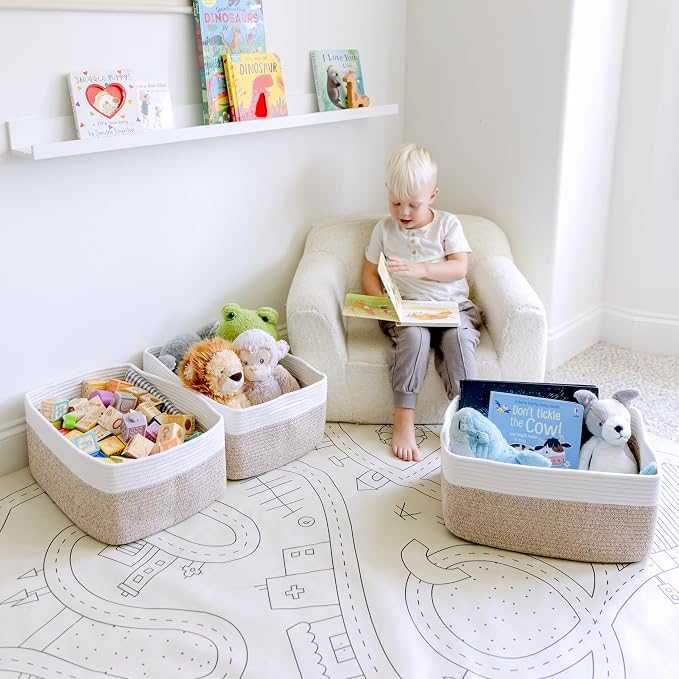 NaturalCozy Storage Baskets 16.8”x13”x7.6” Cotton Rope Woven Baskets for Organizing 3-Pack | Toy Storage Bins | Basket for Shelves, Laundry, Blanket, Clothes, Closet, Kitchen, Bathroom, Gifts - Image 3