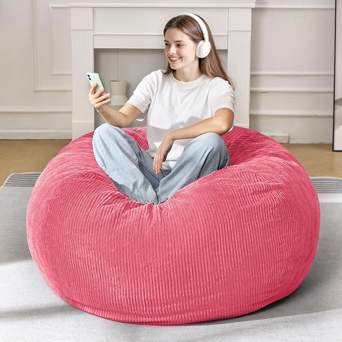 3FT Bean Bag Chair for Adults,3' Big Teardrop Beanbag with Filler | Beanbag Chair with Memory Foam Filled,Bean Bags with Handy Handle&Machine Washable Cover for Living Room,Bedroom-Pink - Image 3