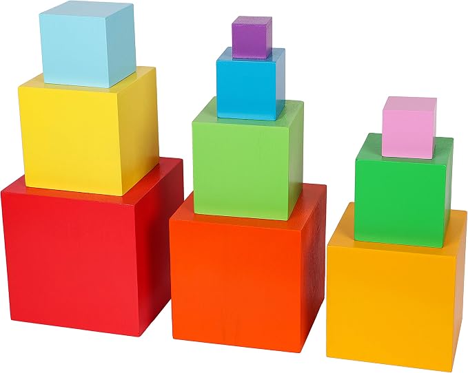 TOWO Wooden Stacking Boxes, Rainbow Nesting Sorting Cups for Toddlers | Rainbow wooden stacking cubes support color sorting, nesting and early learning; Montessori toy for toddlers age 2+ - Image 3