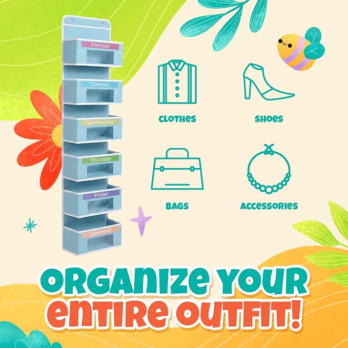 Weekly Clothes Organizer for Kids, Monday through Friday Clothing, 6 Shelf | Houseables Days of the Week Clothes Organizer, Kids Closet, Daily Outfit Storage, Weekday, M-F, School, Hanging, Over Door - Image 6