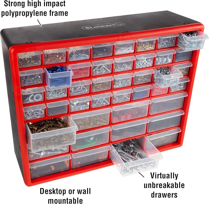 Stalwart 44 Drawer Storage Cabinet with 12 Large, 32 Small Compartments | Desktop or Wall Mount Plastic Organizer for Hardware, Small Parts Storage, or Craft Supplies - Image 4