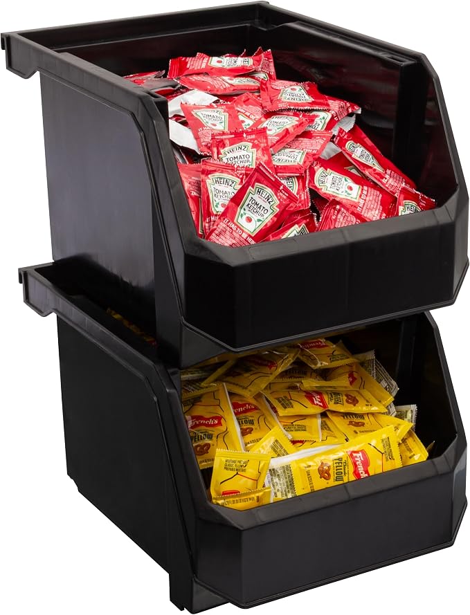 Medium-Tall Stackable Plastic Storage Bins, 4-Pack, Black | Open-Front Stackable Bins For Garage, Pantry, Closet & Office, 7"L X 11"W X 8"H, Nests When Empty, Durable Plastic - Image 6