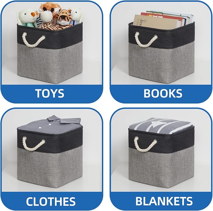 Temary Storage Baskets 4 Pack Fabric Storage Cubes Basket for Organizing, Collapsible Cloth Baskets with Handles for Shelves, Home, Closet (Black&Gray) - Image 5