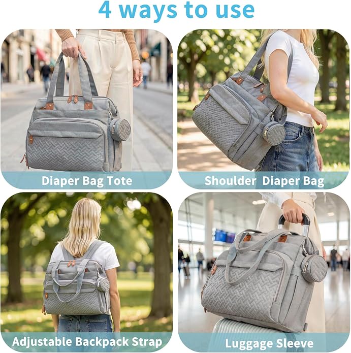 Diaper Bag with Changing Pad - Large Capacity Travel Diaper Bag Tote/Backpack for Mom and Dad - Image 6