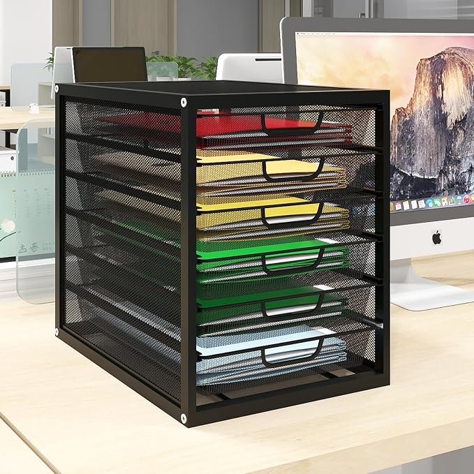 Natwind Mesh Desk Organizer with 6 Tier Sliding Drawers,Black | Paper Sorter, Multi-Functional Home Office Supplies Storage Tray for Letters, Documents,Mail, Files, Arts & Crafts Supplies by Natwind