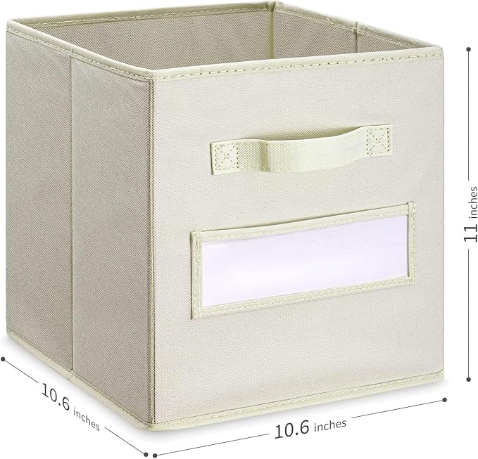 Fabric storage cubes (Set of 8) 11 Inch Cube Storage Bin, Cube storage with 8 Labels Window Cards & a Pen, Foldable cube organizer bins,11x11 Storage bin, Cubby Organizer Boxes, Beige - Image 3