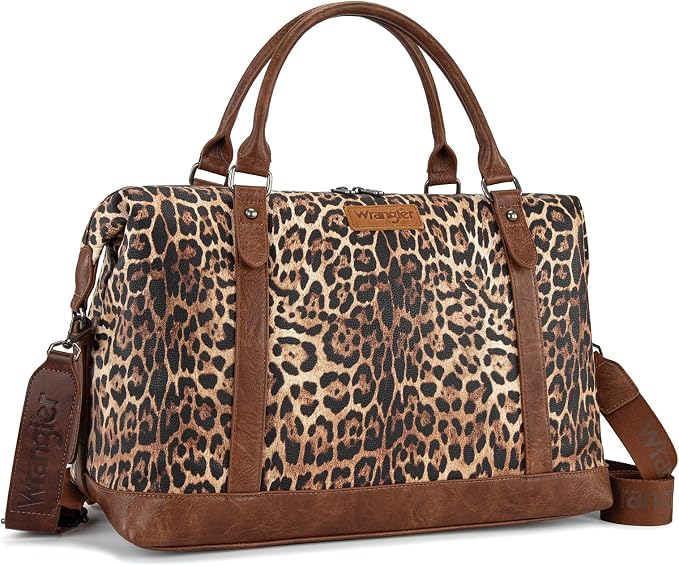 Wrangler Duffel Bag Large Travel Weekender Bag for Women Waterproof Carry on Overnight Bag for Gym,Trips,Weekends,Leopard Brown by THEOFFICIALMONTANAWEST