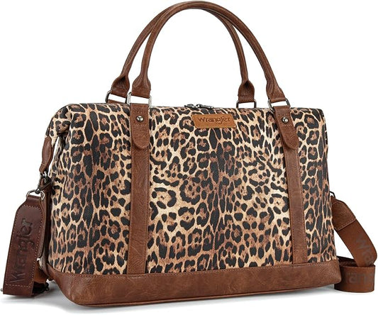 Wrangler Duffel Bag Large Travel Weekender Bag for Women Waterproof Carry on Overnight Bag for Gym,Trips,Weekends,Leopard Brown by THEOFFICIALMONTANAWEST