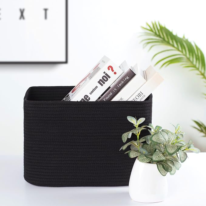 3-Pack Storage Baskets for Shelves, Playroom and Classroom, Book Basket, Decorative Storage Cube Bins, Woven Closet Organizers, Pantry and Shoe Organizer, Full Black - Image 2