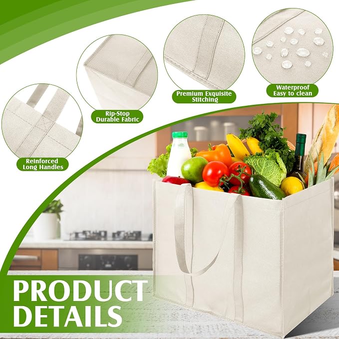 Hillban 30 Pack Large Reusable Shopping Bags Bulk | Heavy Duty Foldable Grocery Bags 16 x 13 x 10 Inch, Washable Portable Storage Totes with Reinforced Handles - Image 4