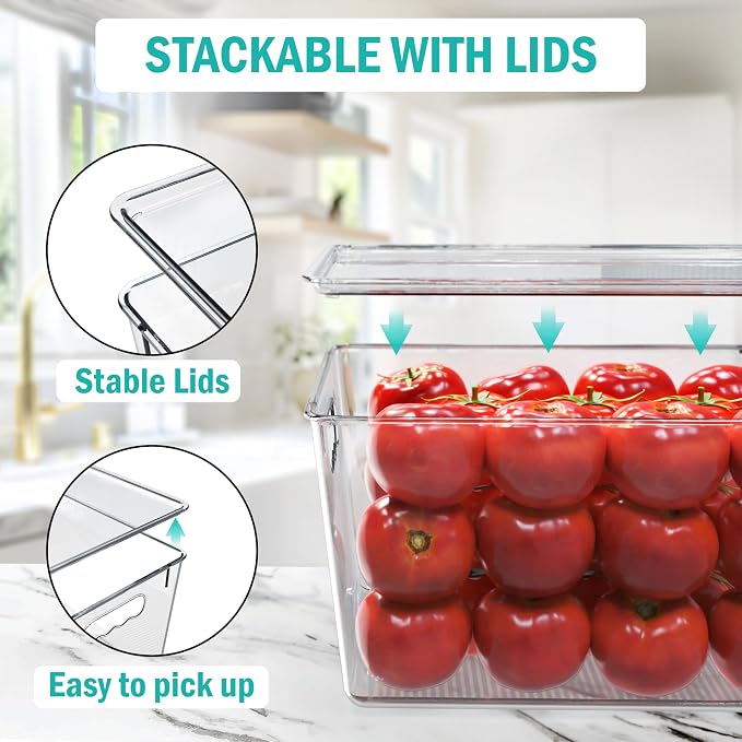 YAN & HIN 10 Pack Clear Storage Bins with Lids, Stackable Plastic Organizer Bins with Handles, Pantry Organizers and Storage for Kitchen Cabinet, Fridge, Bathroom, Closet and Shelf Organization - Image 3