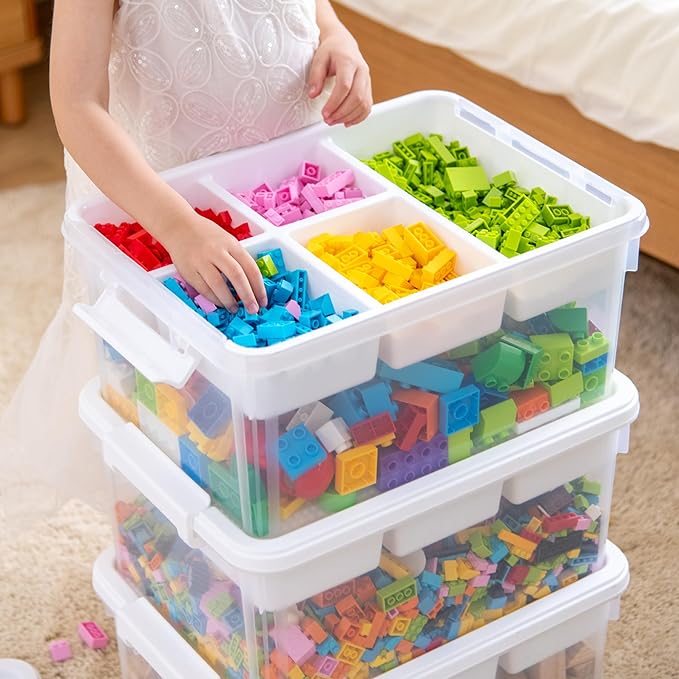 Citylife 17 QT Plastic Storage Box Building Baseplate Lid Removable Tray | Craft Organizers and Storage, Clear Art Storage Container for Organizing Bead, Tool, Sewing Supplies, Secure Clasp, 1pack - Image 5