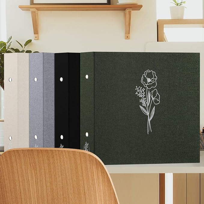 Lanpn Scrapbook Photo Album 12x12 2 Packs, Linen Cover Archival Acid Free Top Load 3 Ring Binder Folder Photo Book 12 x 12 with 30 Plastic Sleeves 60 Pages Green - Image 7