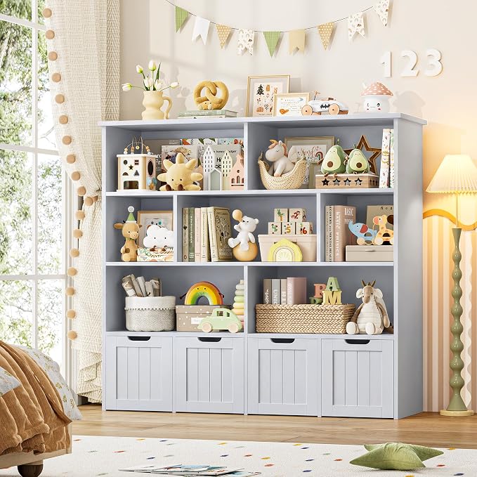 Toy Storage Organizer with Movable Drawer Toy Organizer for Kids | Kids Bookshelf and Toy Chest Storage with Hidden Wheels, Toy Organizers and Toy Storage for Playroom, Gray - Image 5
