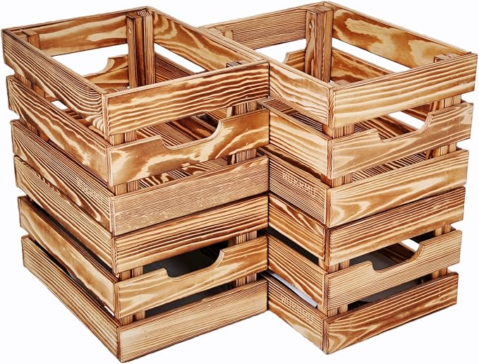 Flame-Treated Wood Crates, Rustic Brown Storage Boxes Set of 4 for Organization, Tool Storage, Wine or Camping, 12.2 Inch Multi-Purpose Crate. - Image 2