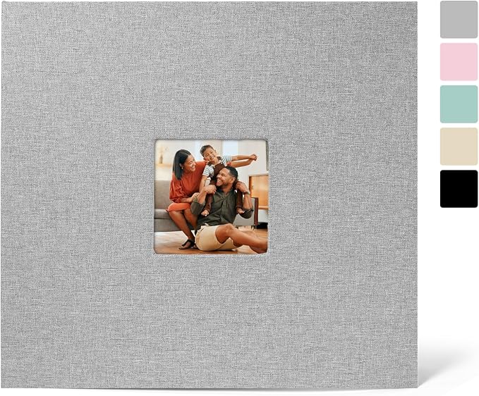 12x12 Inch Large 3 Ring Binder Scrapbook Photo Album, Linen Cover Scrap Book with 50 Plastic Sleeves 100 Pages 12 x 12 Scrapbooks White Pages for Wedding Baby Adventure Travel Women Kids (Grey) by LUOCCHI