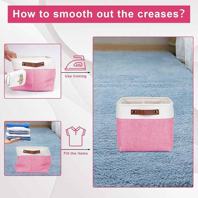 Storage Bins Large Fabric Storage Baskets for Shelves 3 Pack, Decorative Linen Closet Baskets with Handles for Organizing, Shelf, Clothes, Home, Office, 15x11x9.5Inches (Pink&White) - Image 6