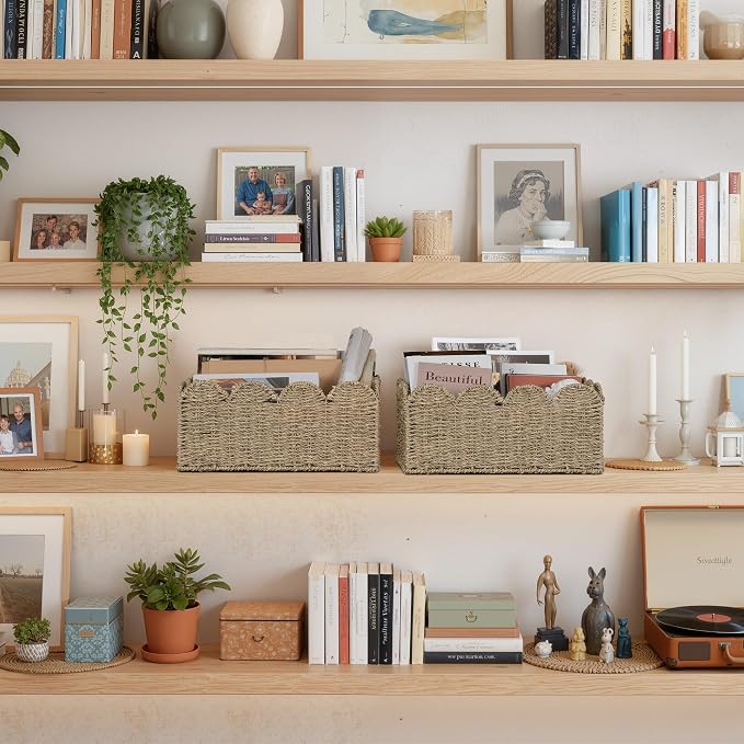 StorageWorks Wicker Baskets, Scalloped Baskets for Organizing, Seagrass | Scalloped Wicker Basket for Living Room, Decorative Scalloped Baskets for Storage, Wicker Baskets for Organizing and Decor - Image 7