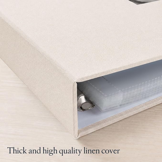 3 Ring Binder 12x12 Inch Large Scrapbook Photo Album, Linen Cover Scrap Book with 50 Plastic Sleeves 100 Pages Junk Journaling White Pages for Wedding Couples Baby Travel Women kids (Ivory) - Image 2