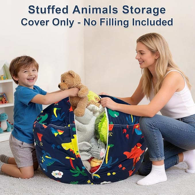 Lukeight Dinosaur Stuffed Animal Storage Bean Bag Chair Cover for Adults, Velvet Plush Toy Organizer Seat, Cover Only, No Filling Included, Long YKK Zipper, Side Pocket, XXX-Large 42"D x 23"H - Image 4