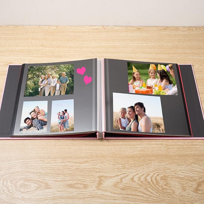 Photo Album Self Adhesive Scrapbook 3x5 4x6 5x7 6x8 Magnetic Album DIY Scrap Book 11x10.6 Inch 40 Black Sticky Pages Linen Cover DIY Photo Album(Pink) - Image 3