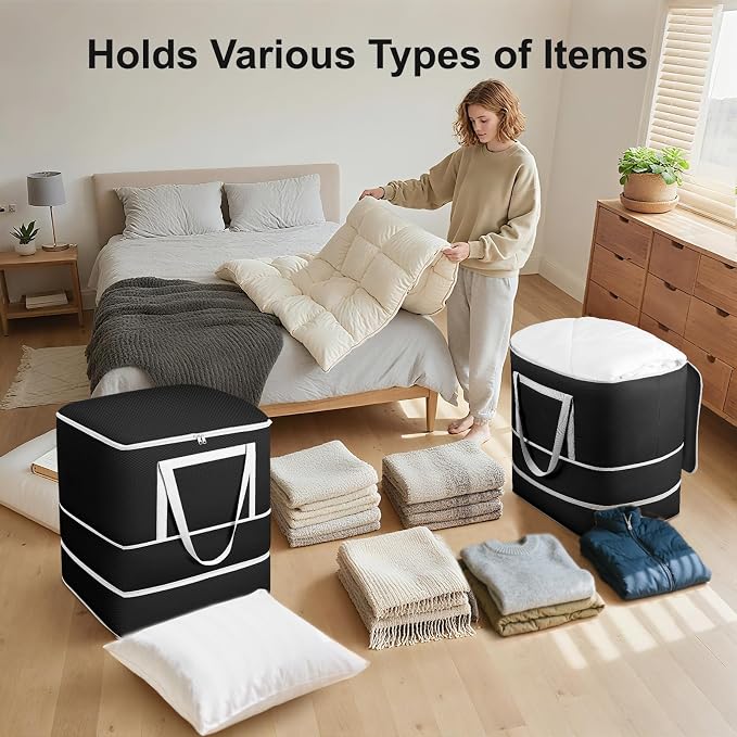 Comforter Storage Bag - 120L Bedding Storage Bags for Moving Closet, Washable Blanket Storage Bag, Ultra Space Saving Self Compression Organizer, 4-Pack, Black - Image 5