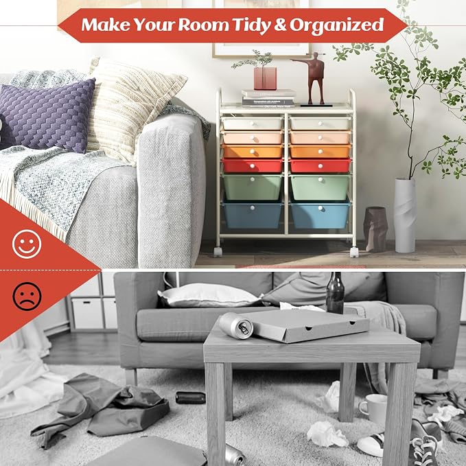 12 Drawer Rolling Storage Cart, Craft Cart Organizer on Wheels w/Metal Frame, Large Capacity & Smooth Drawer, Rolling Cart w/Drawers for Classroom, Office - Image 4