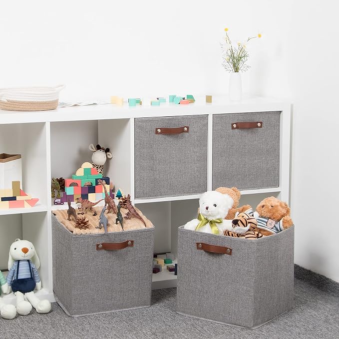 Temary Fabric Storage Cubes - 13 x 13 Collapsible Bins with Handles for Home Organization (Gray) - Image 6
