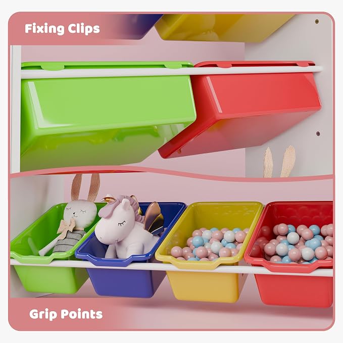 Xilingol Kids Toy Storage Organizer W/8 Removable Toy Bins, 4-Tier Toy Organizers W/6 Storage Cubbies, Kid Bookshelf and Toy Storage for Playroom, Bedroom, Kids Room, Classroom - Image 5