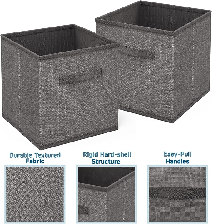 Nestl Cube Storage Bins, Foldable 12 Cube Storage Organizer Bins, Fabric Storage Cubes, Storage Basket with Handles, Grey Closet Storage Bins, 11-Inch Cube Storage Bins for Bedroom, Playroom and More - Image 4